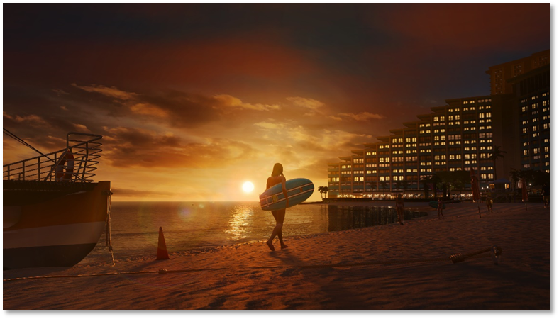 A person carrying a surfboard on a beach

Description automatically generated